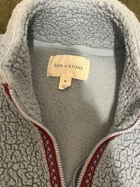 Sun + Stone Pale Blue Sherpa Half-Zip Pullover